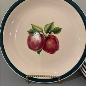 Vintage Apples pattern by China Pearl. Set a four dinner and 4 salad plates.